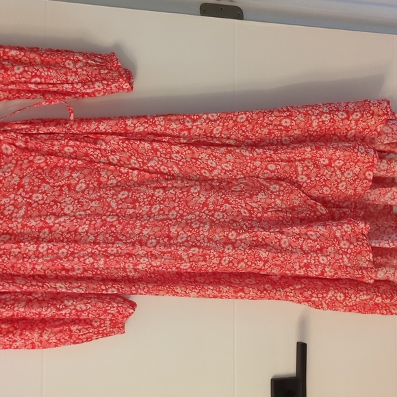 Per Una V Neck Wrap Ditzy Print Floral Red Long Sleeve Midi Dress Size 10 - Picture 7 of 12